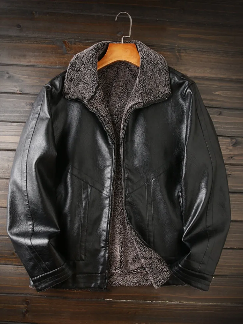 Men's PU Leather Cotton Fill Warm Winter Aviator Jackets