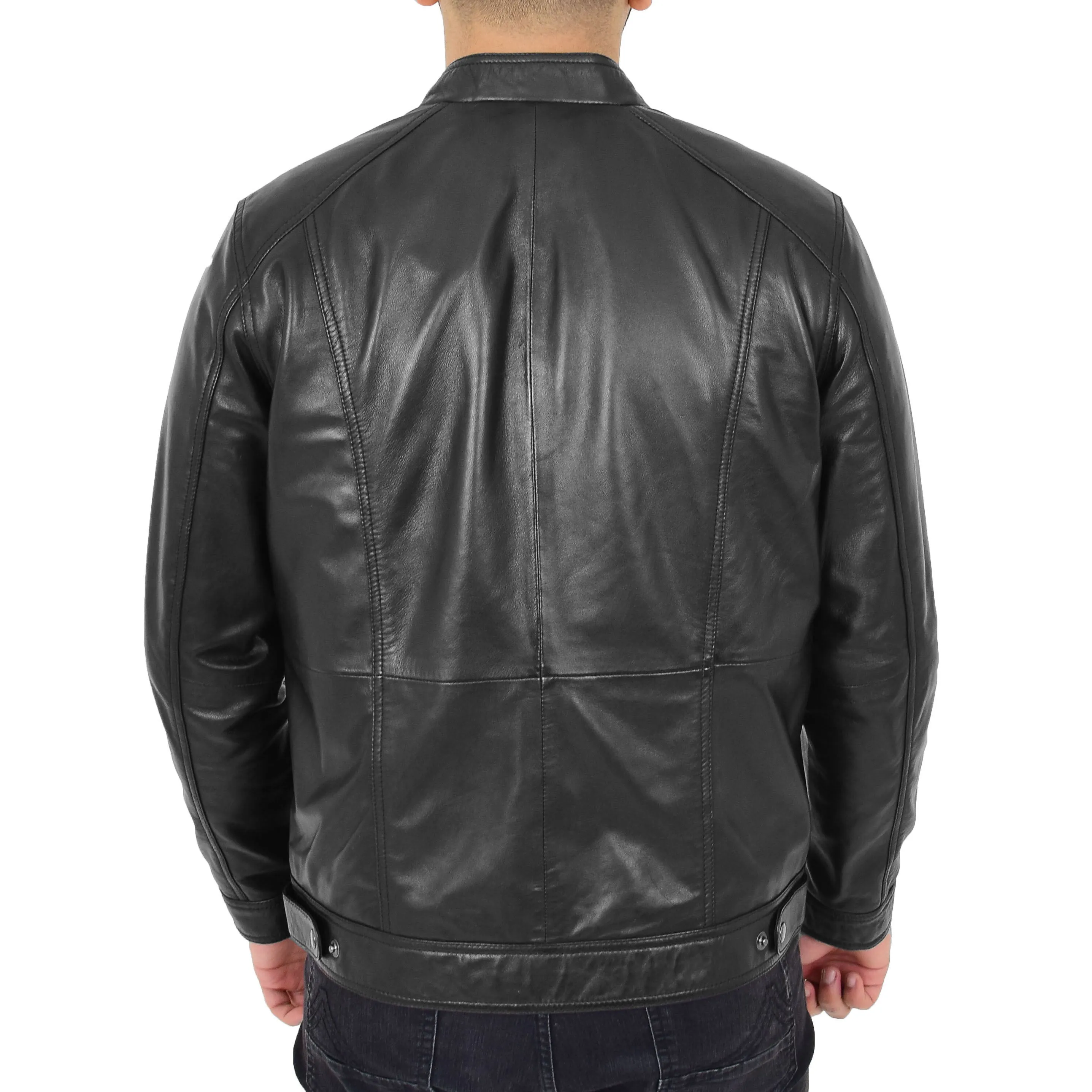 Mens Soft Black Leather Casual Zip Fasten Jacket - Nobel