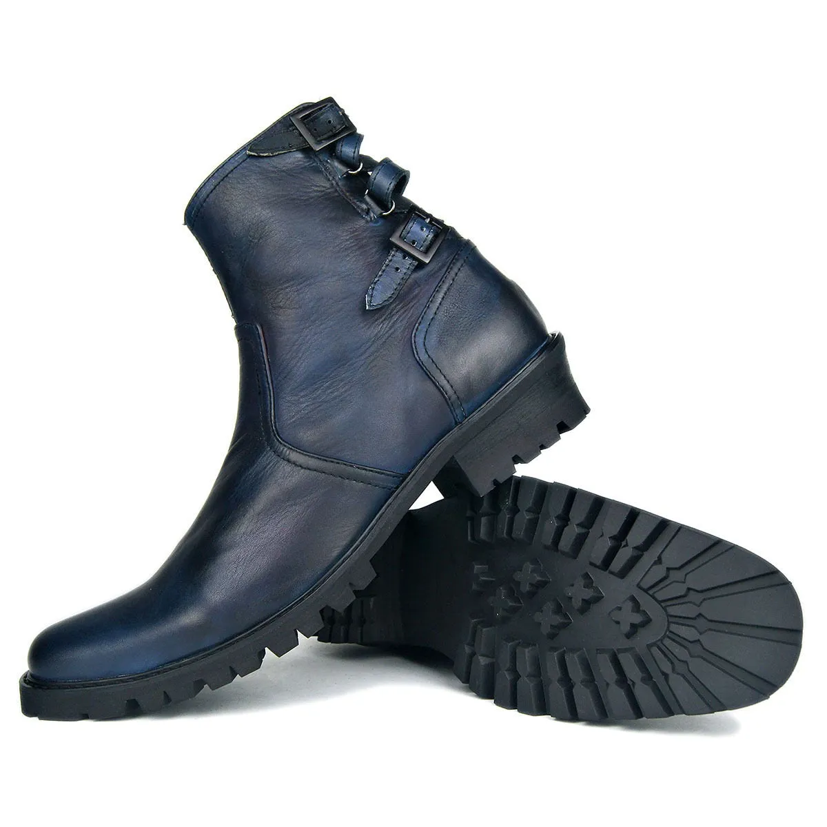 Mens Zip Pointed Belt Boots