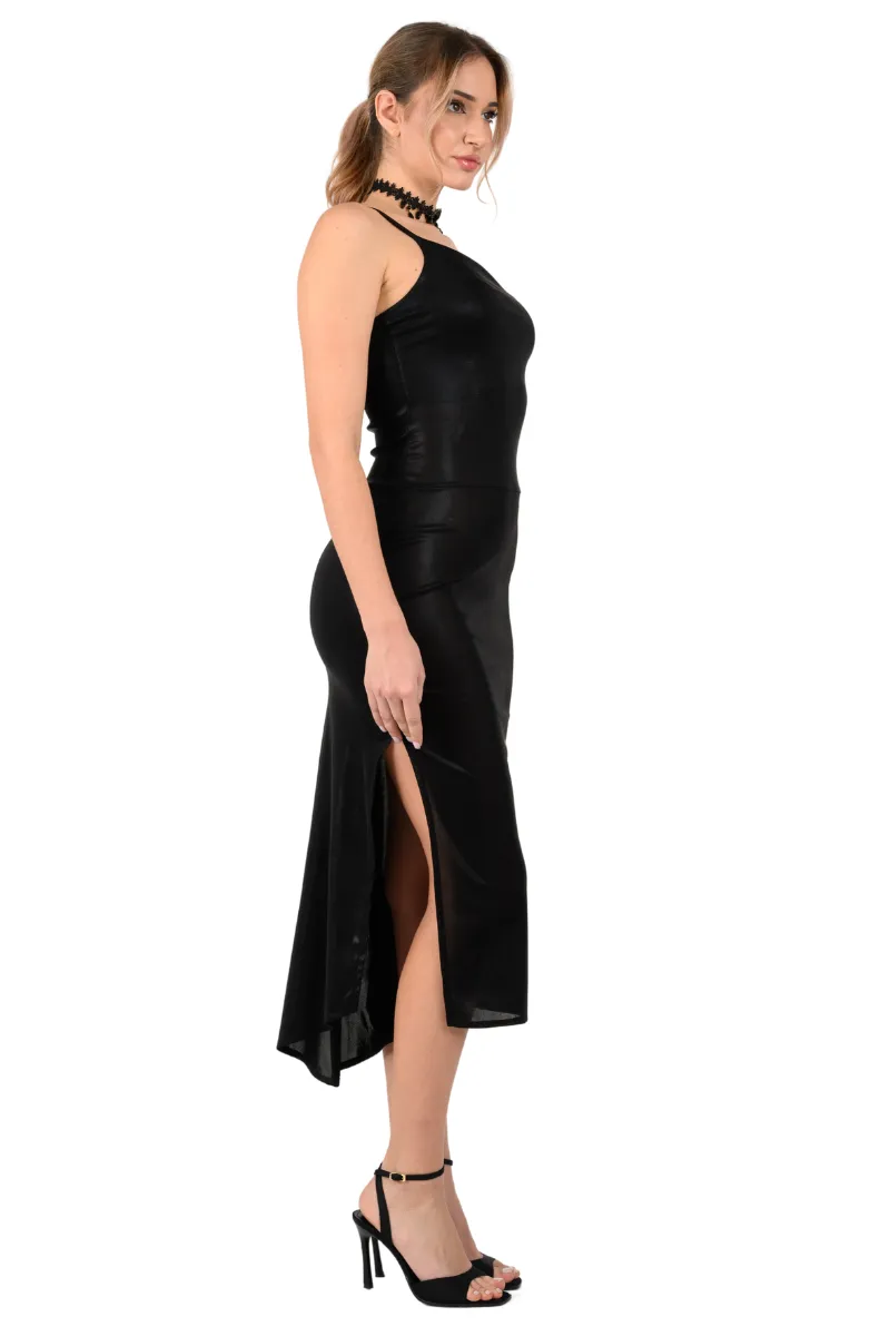 Metallic Tango Dress With Asymmetric Neckline