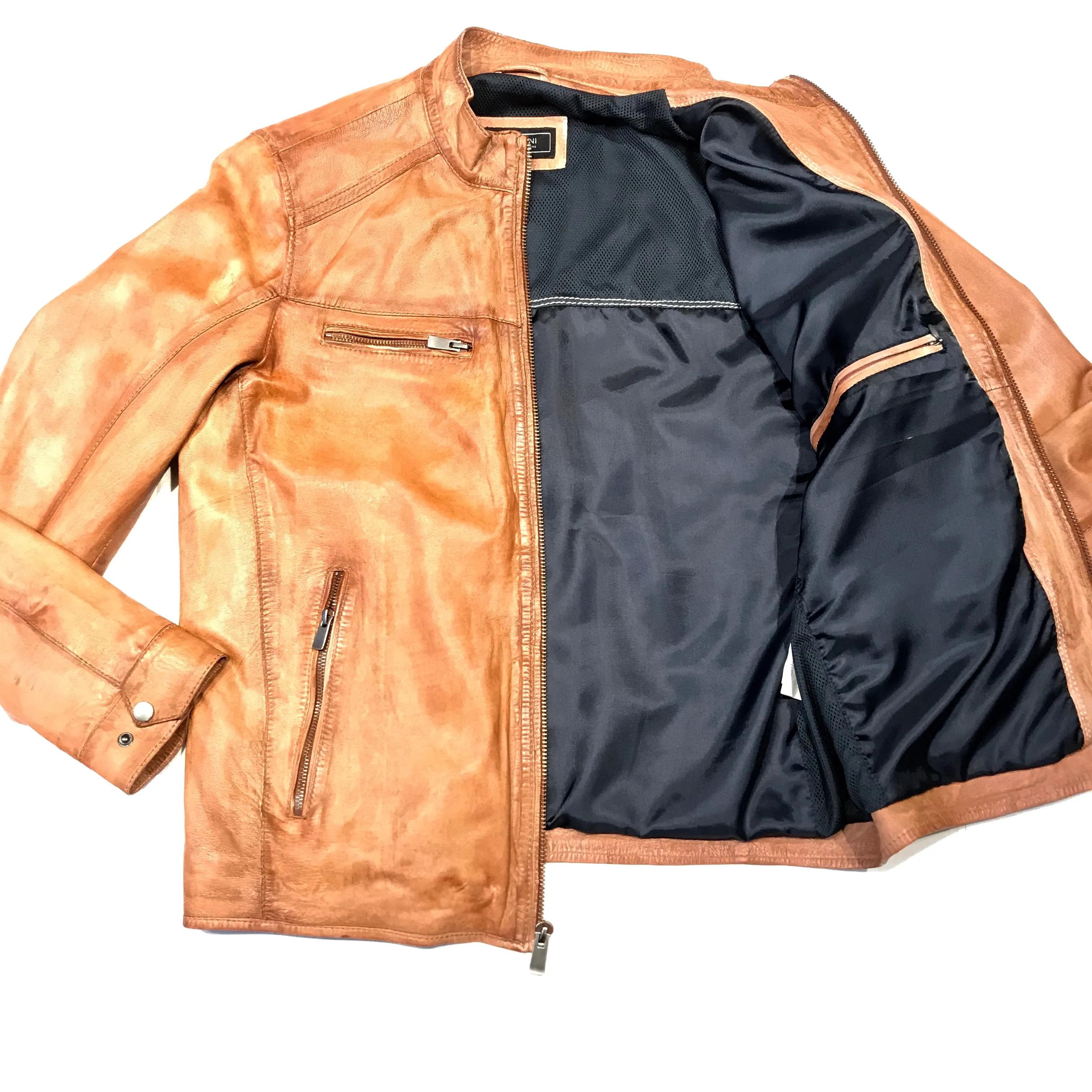 Missani Le Collezioni Cognac Lambskin Leather Jacket