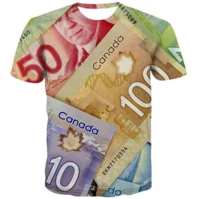 Money T shirts Men Maple Leaf T-shirts 3d Canadian Dollar Tshirt Printed Canada Tshirts Novelty Harajuku Tshirts Cool