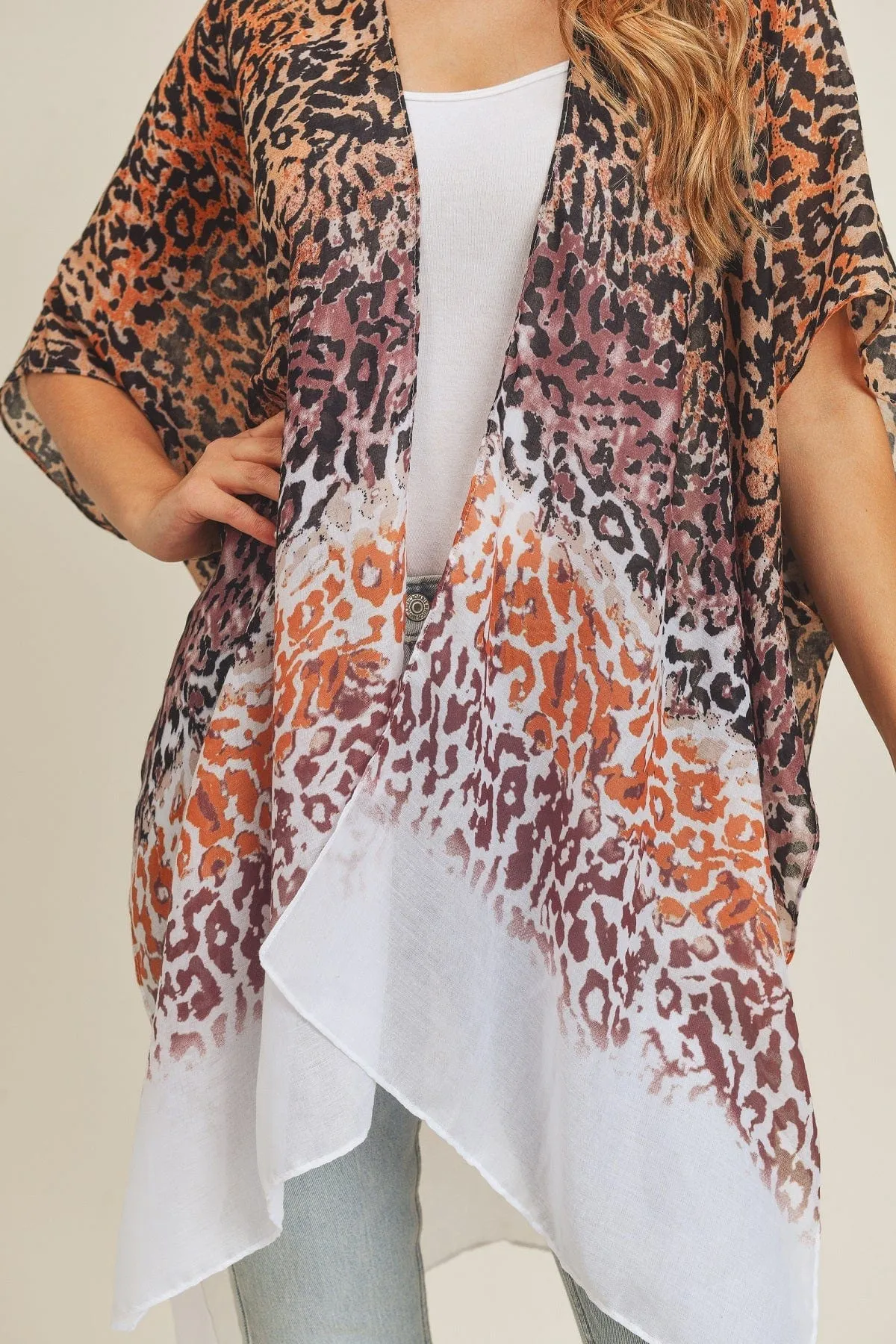 MS0222 Multi Color Layered Leopard Summer Kimono