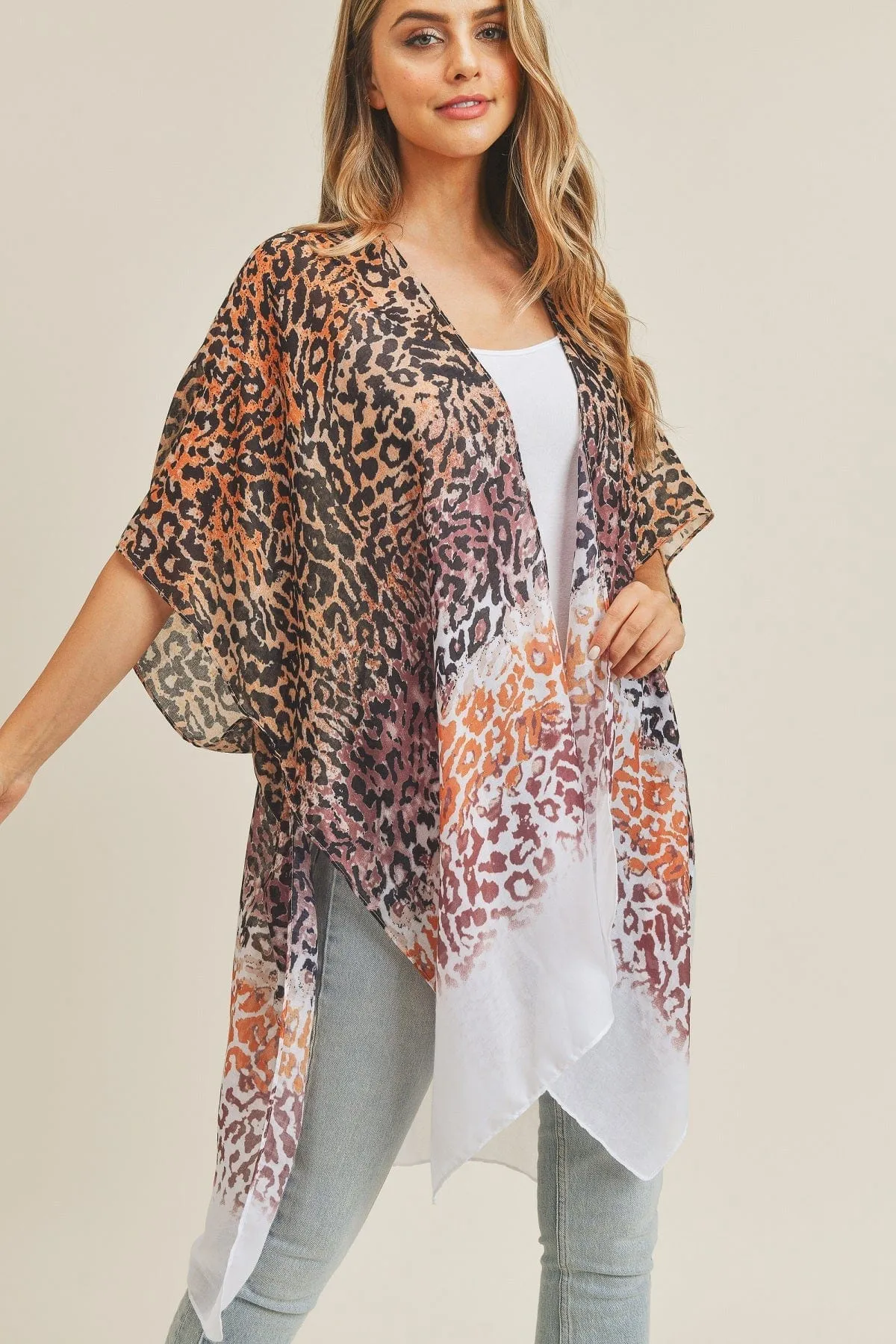 MS0222 Multi Color Layered Leopard Summer Kimono