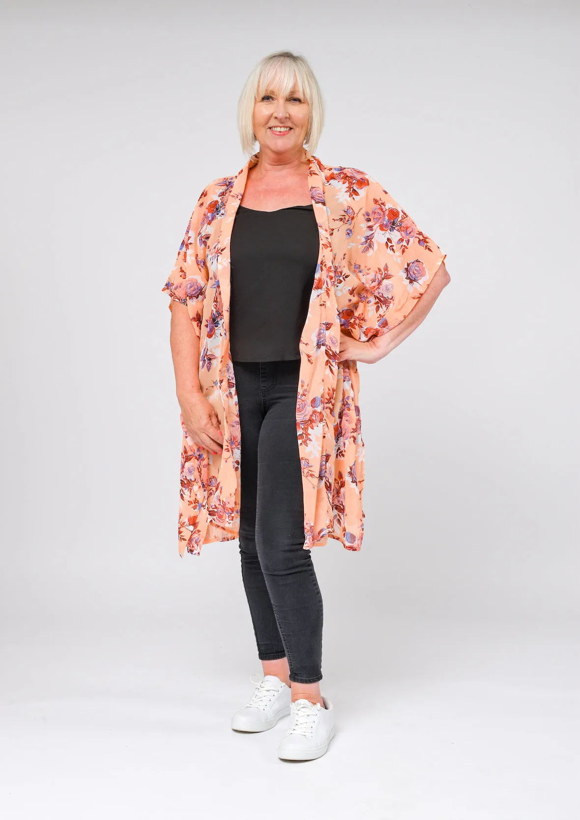 Multi Floral Open Front Kimono