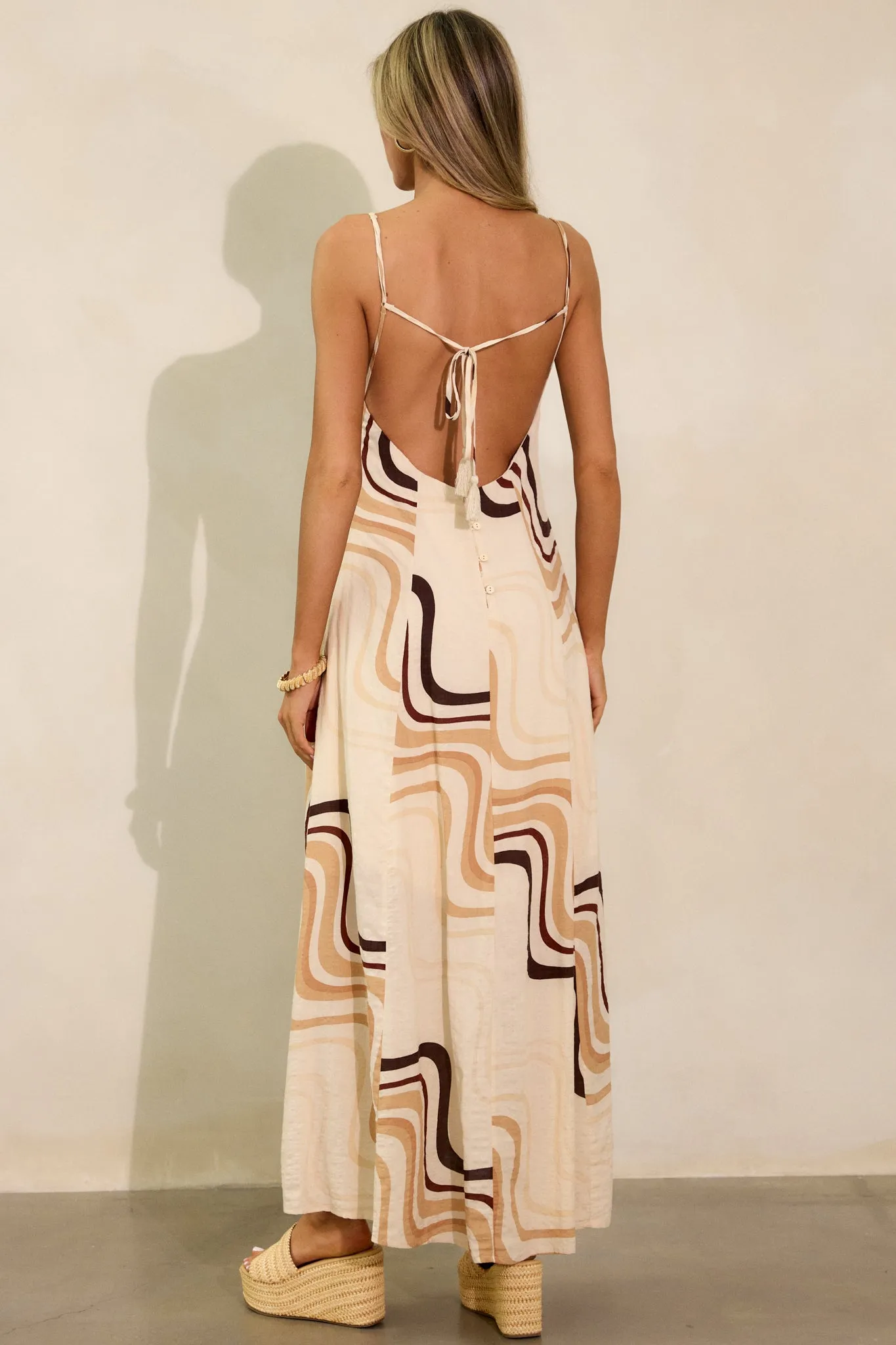 Mystic Sands Beige Multi Print Maxi Dress