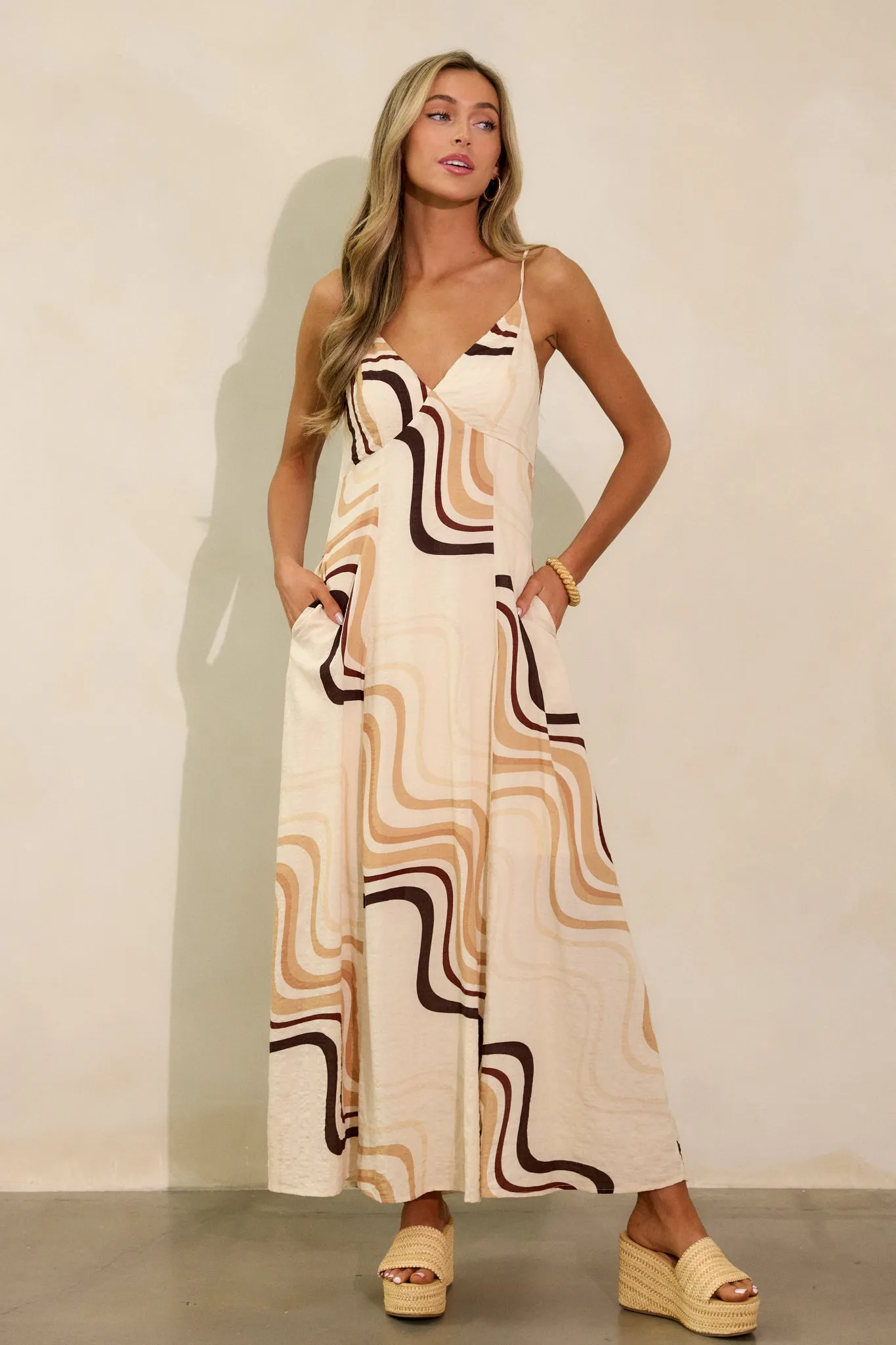 Mystic Sands Beige Multi Print Maxi Dress