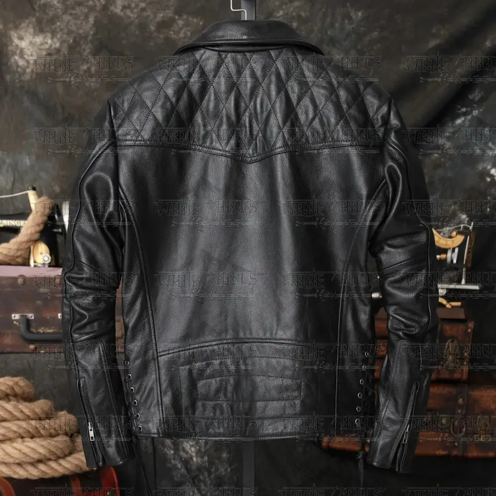 Mystical Protective Gear Cowhide Oblique Zipper Motorcycle Jacket