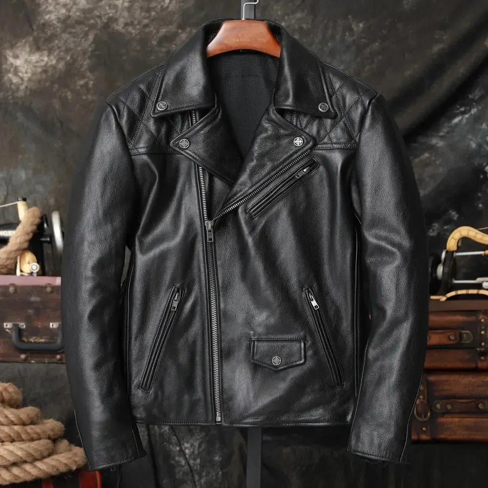 Mystical Protective Gear Cowhide Oblique Zipper Motorcycle Jacket