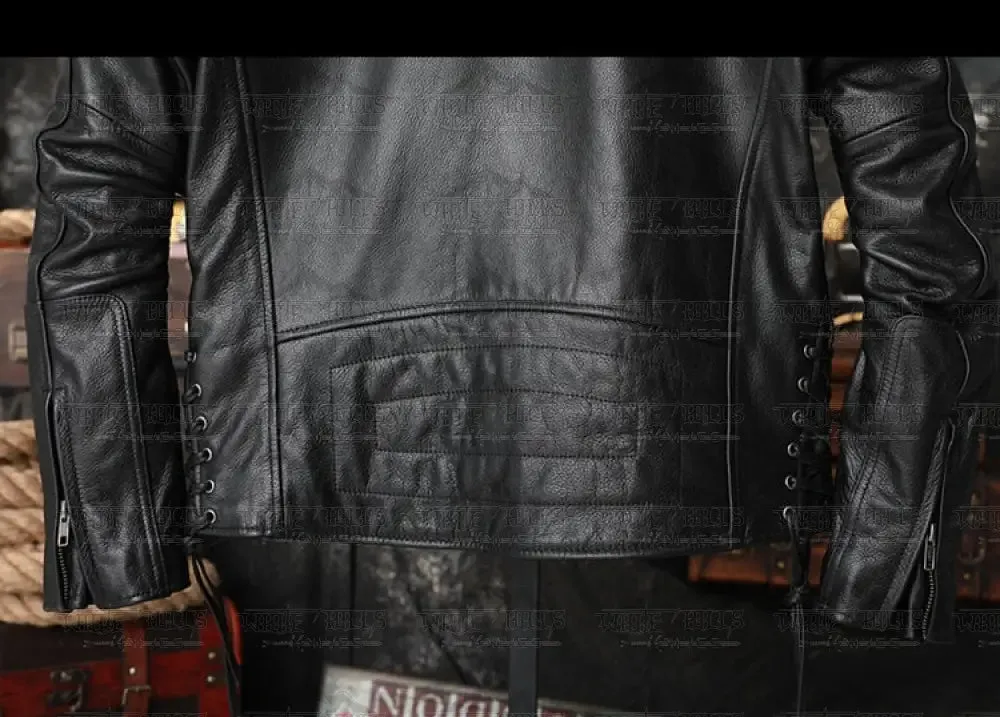 Mystical Protective Gear Cowhide Oblique Zipper Motorcycle Jacket