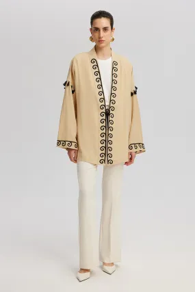 NATURAL TEXTURED KIMONO WITH EMBROIDERY