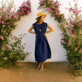 Navy Blue Organic Cotton Wrap Dress