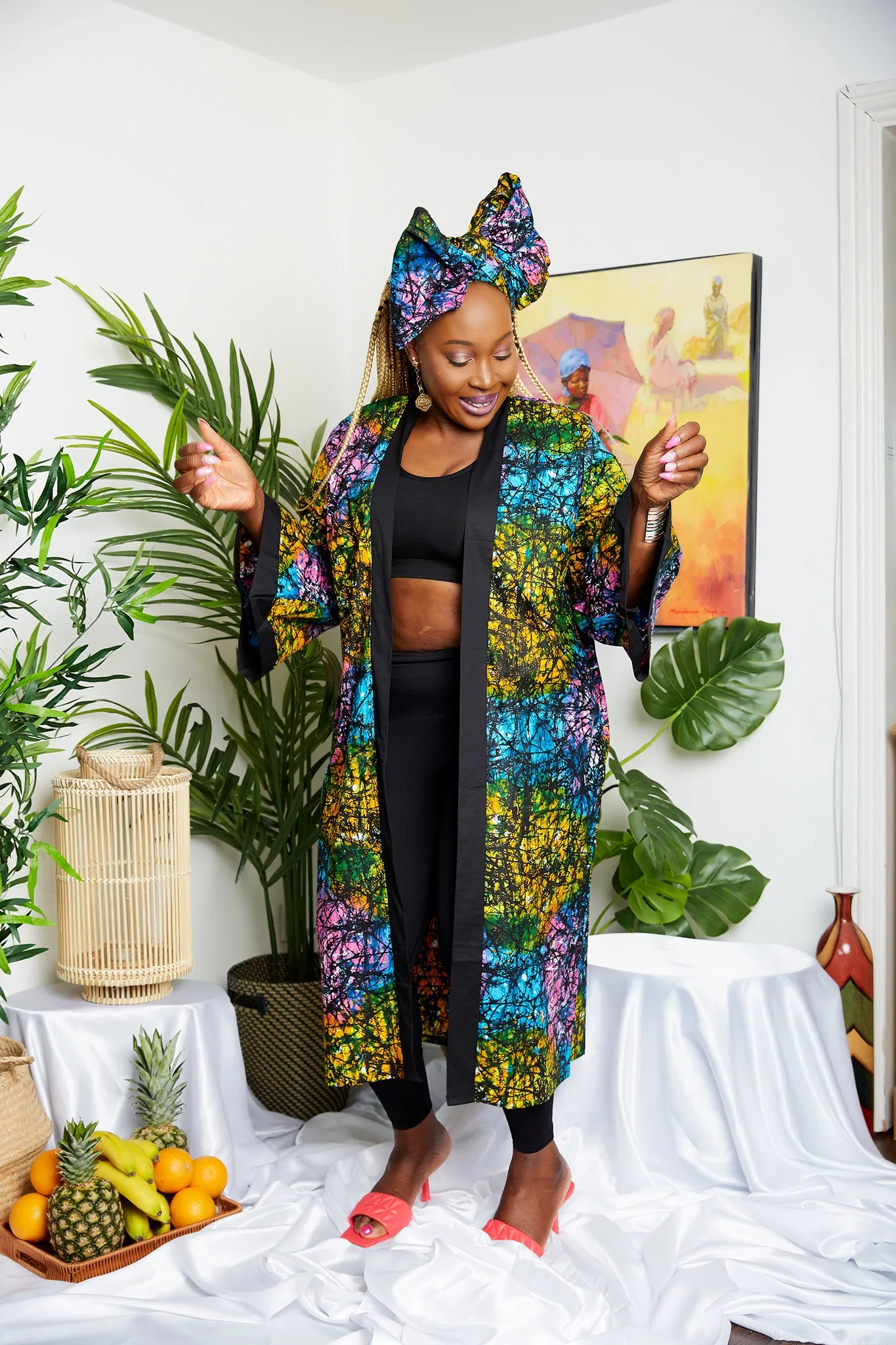 New in African Print Midi Kimono Jacket - Tatiana