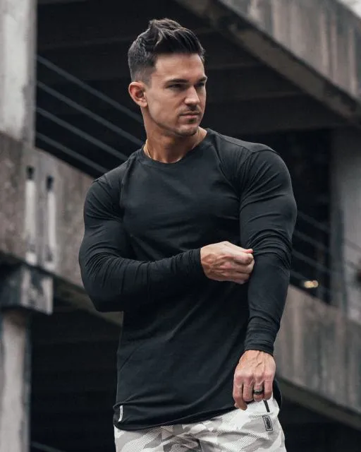 New Men Long sleeves Elasticity Tight cotton t shirts Man casual Gym Fitness Bodybuilding Jogger clothing Plus size M-2XXL