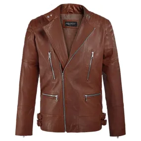 New Style Best Looking Shotgun Tan Moto Biker Fashion Leather Jacket