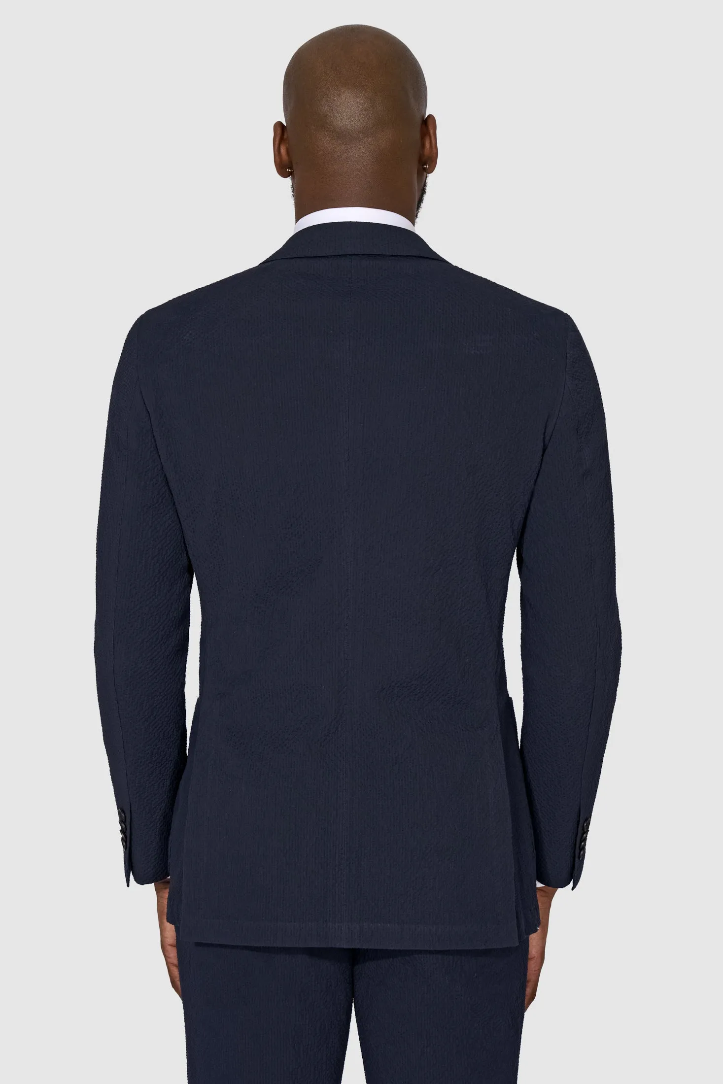 New SUITREVIEW Elmhurst Navy Blue Pure Cotton Stretch Seersucker Suit - Size 38R (Available Now)