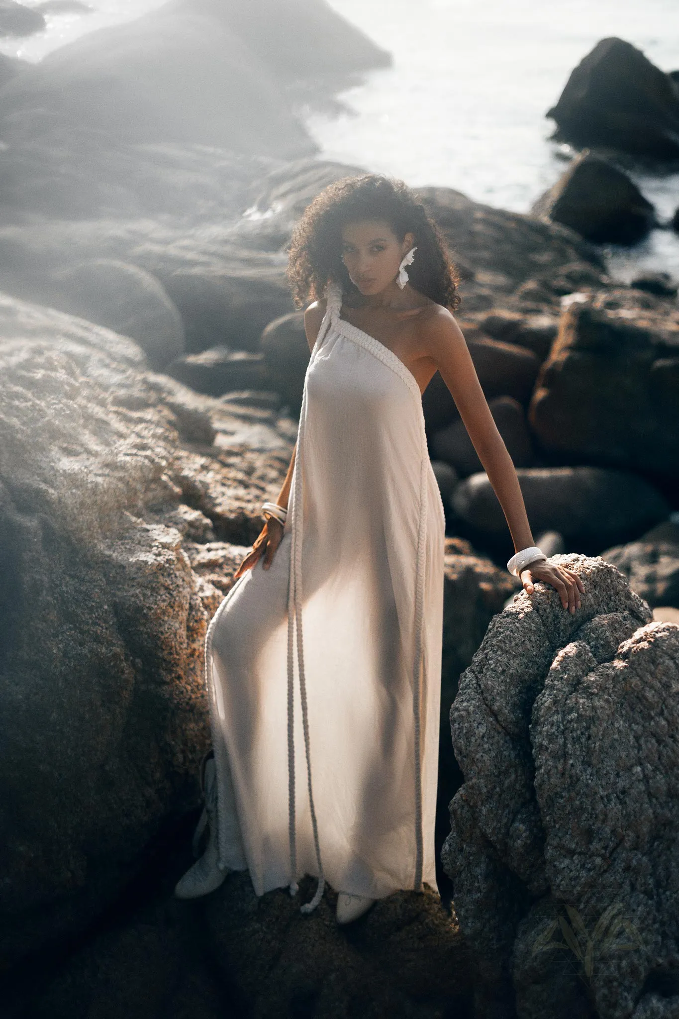 Off-White Aurora Greek Goddess Dress • Greek Gown Toga Dress • Asymmetrical One Shoulder Dress