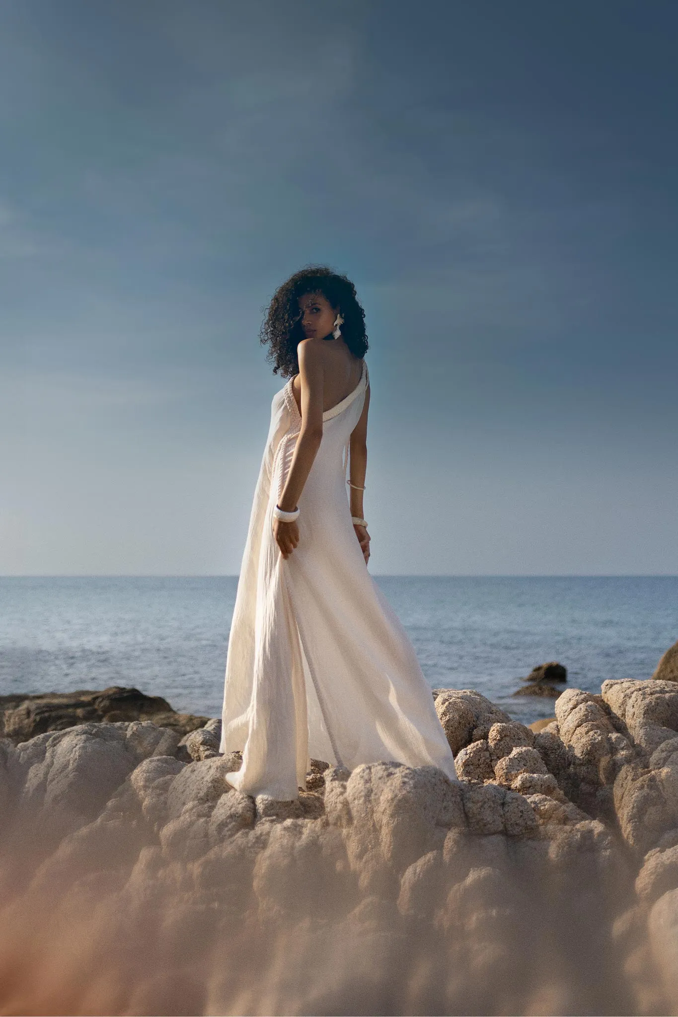 Off-White Aurora Greek Goddess Dress • Greek Gown Toga Dress • Asymmetrical One Shoulder Dress