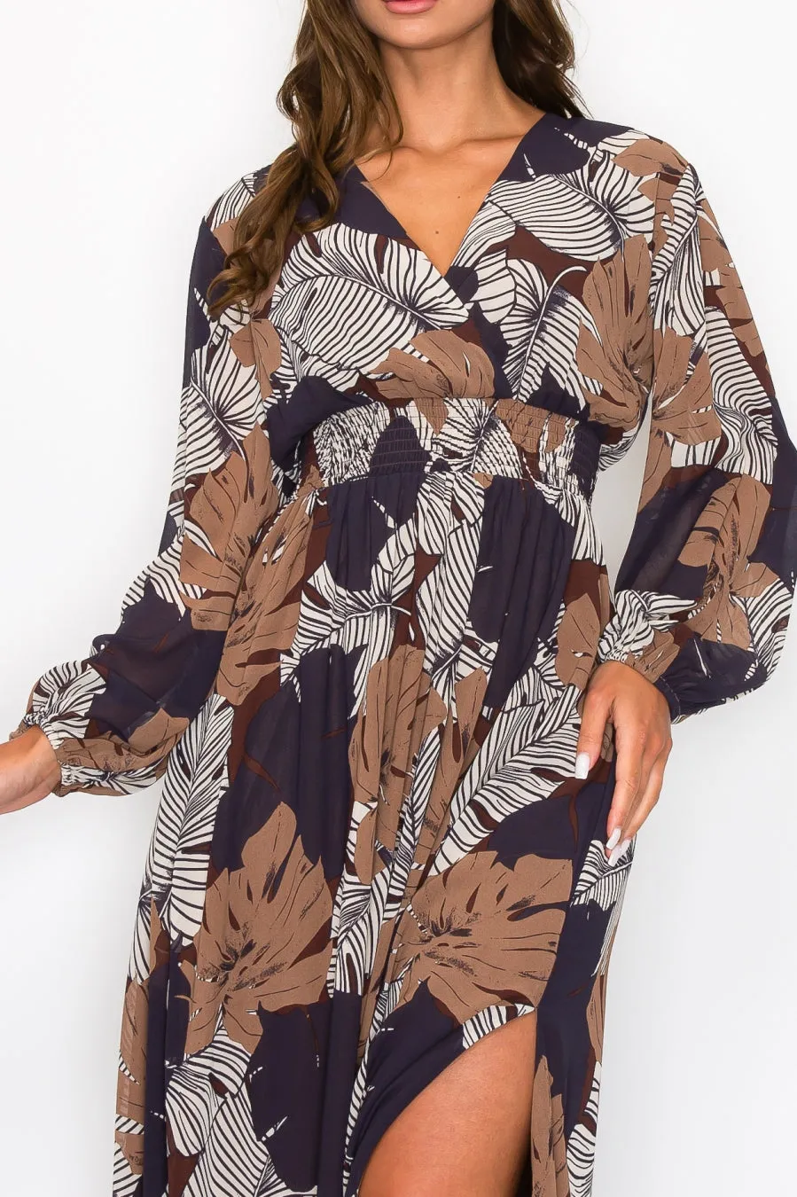 OL24A099_1-CHIFFON LEAF PRINT WRAP MAXI DRESS