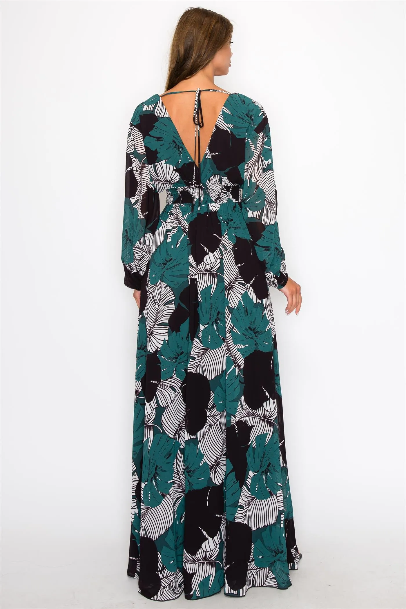 OL24A099_1-CHIFFON LEAF PRINT WRAP MAXI DRESS