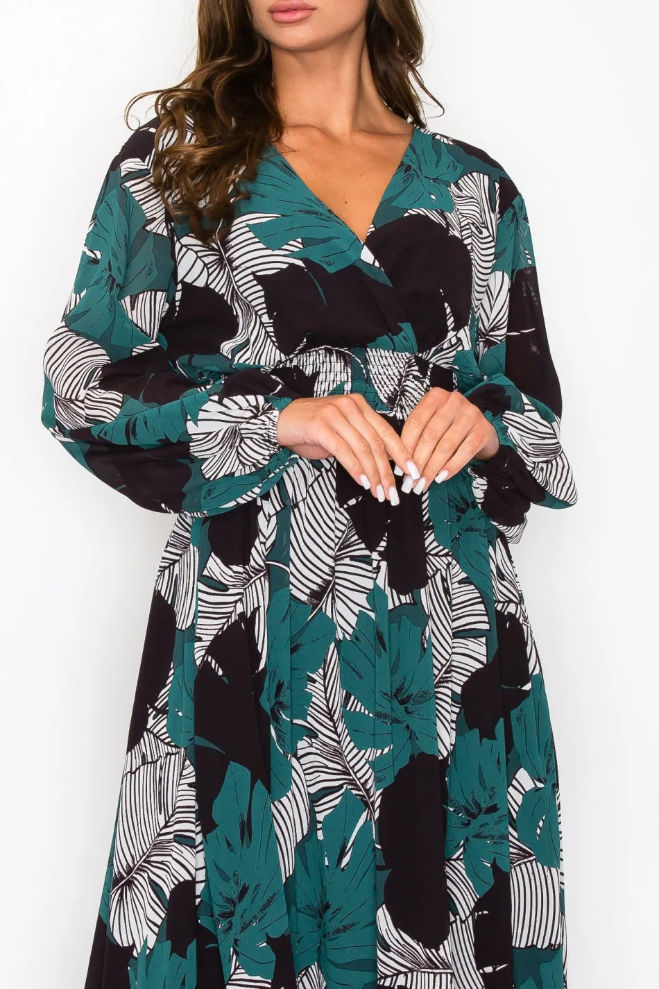 OL24A099_1-CHIFFON LEAF PRINT WRAP MAXI DRESS