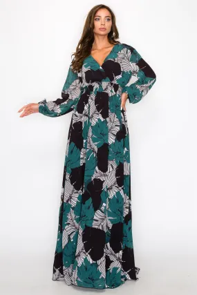 OL24A099_1-CHIFFON LEAF PRINT WRAP MAXI DRESS