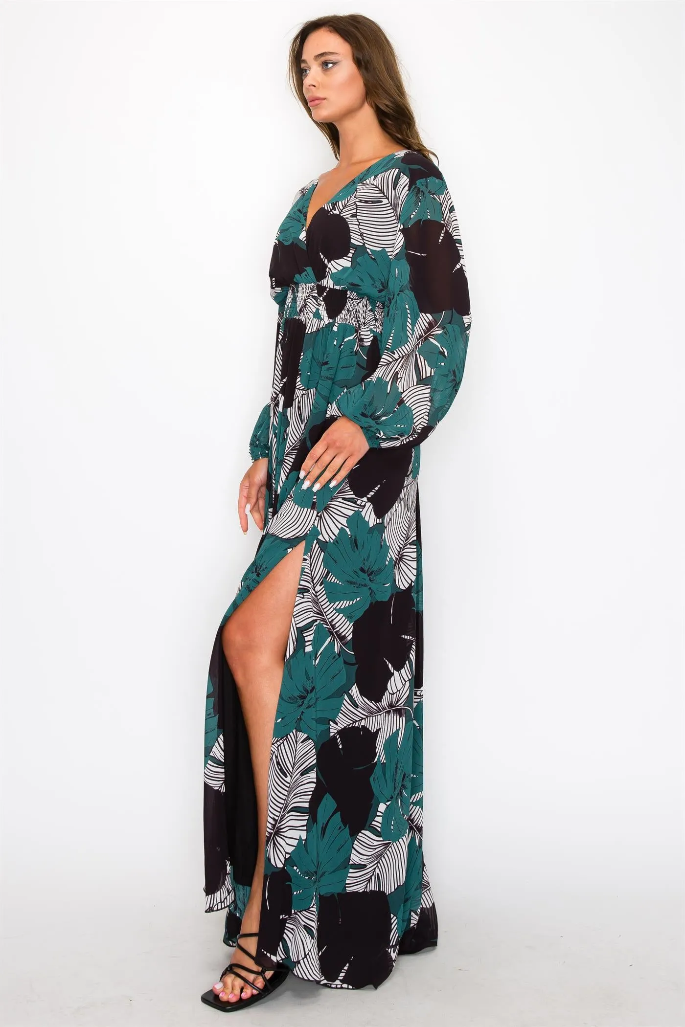 OL24A099_1-CHIFFON LEAF PRINT WRAP MAXI DRESS