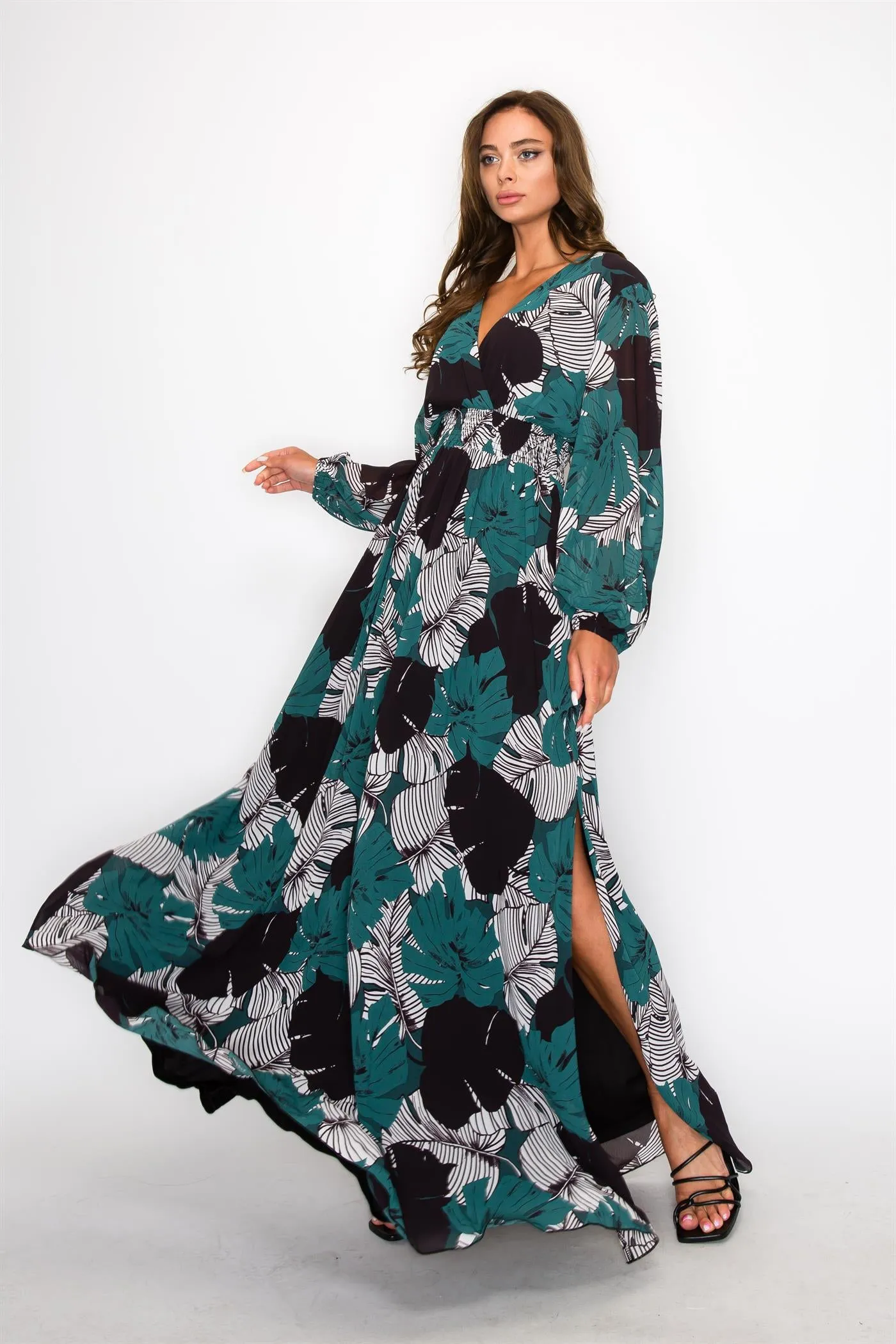 OL24A099_1-CHIFFON LEAF PRINT WRAP MAXI DRESS