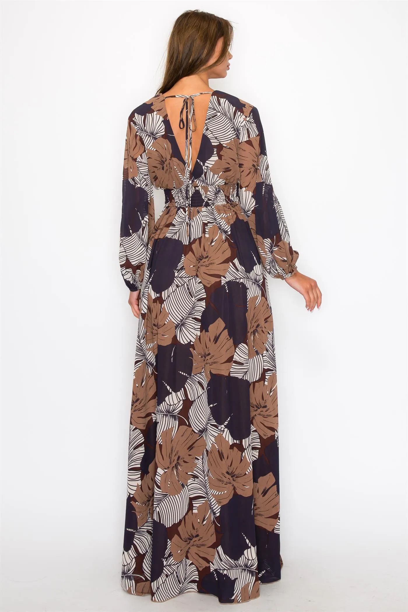 OL24A099_1-CHIFFON LEAF PRINT WRAP MAXI DRESS