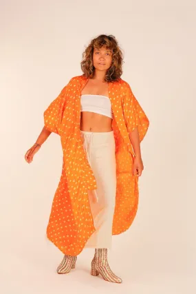 ORANGE POLKA DOT SILK KIMONO