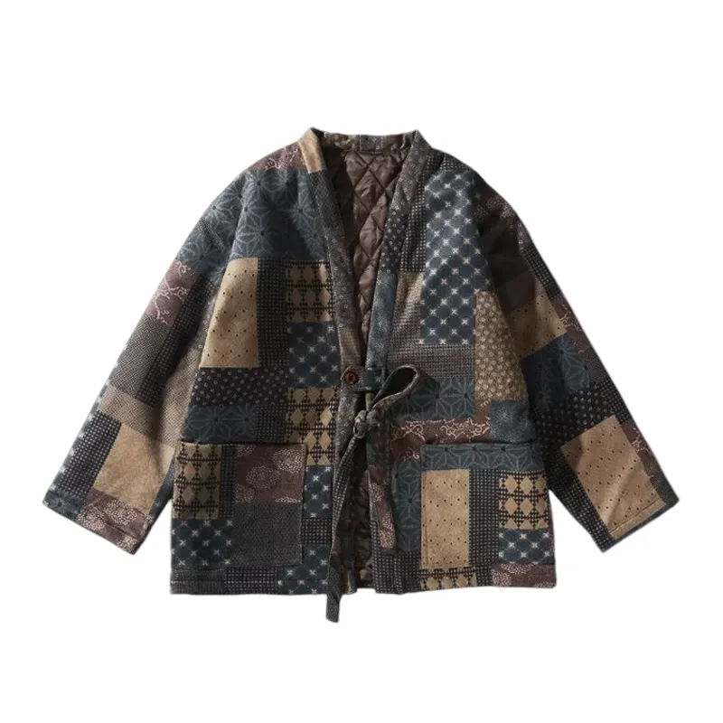 Patchwork print quilted kimono jacket