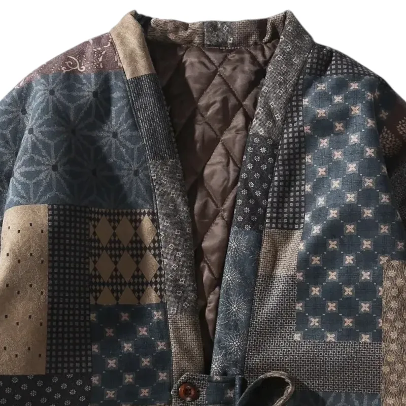 Patchwork print quilted kimono jacket