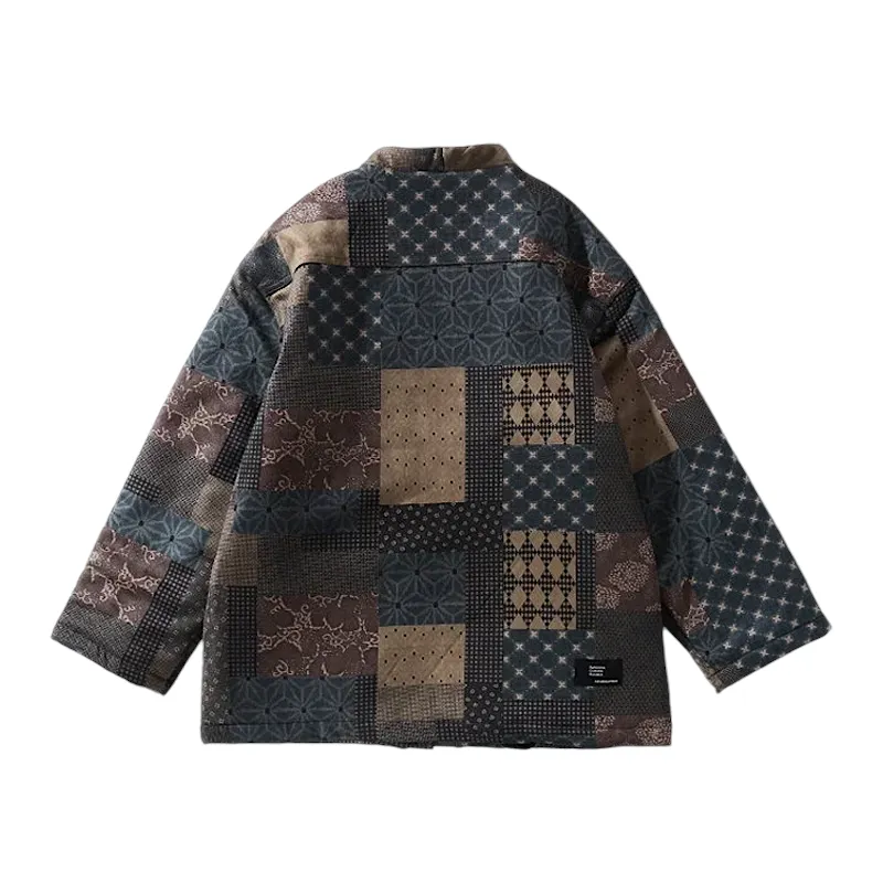 Patchwork print quilted kimono jacket