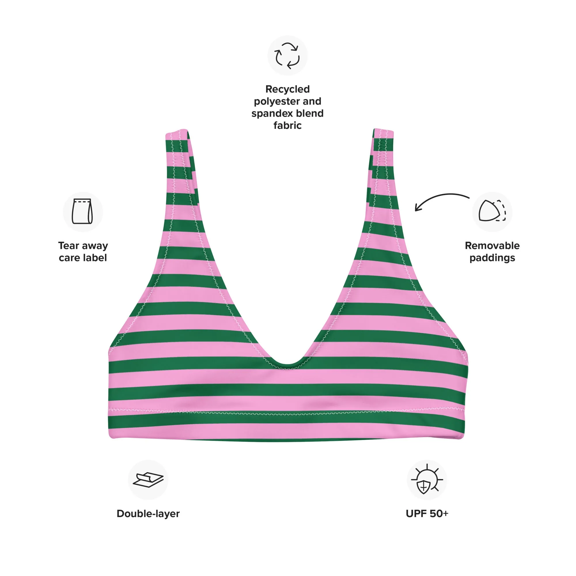 Pink and Green Beach Stripes Halter Bikini Top