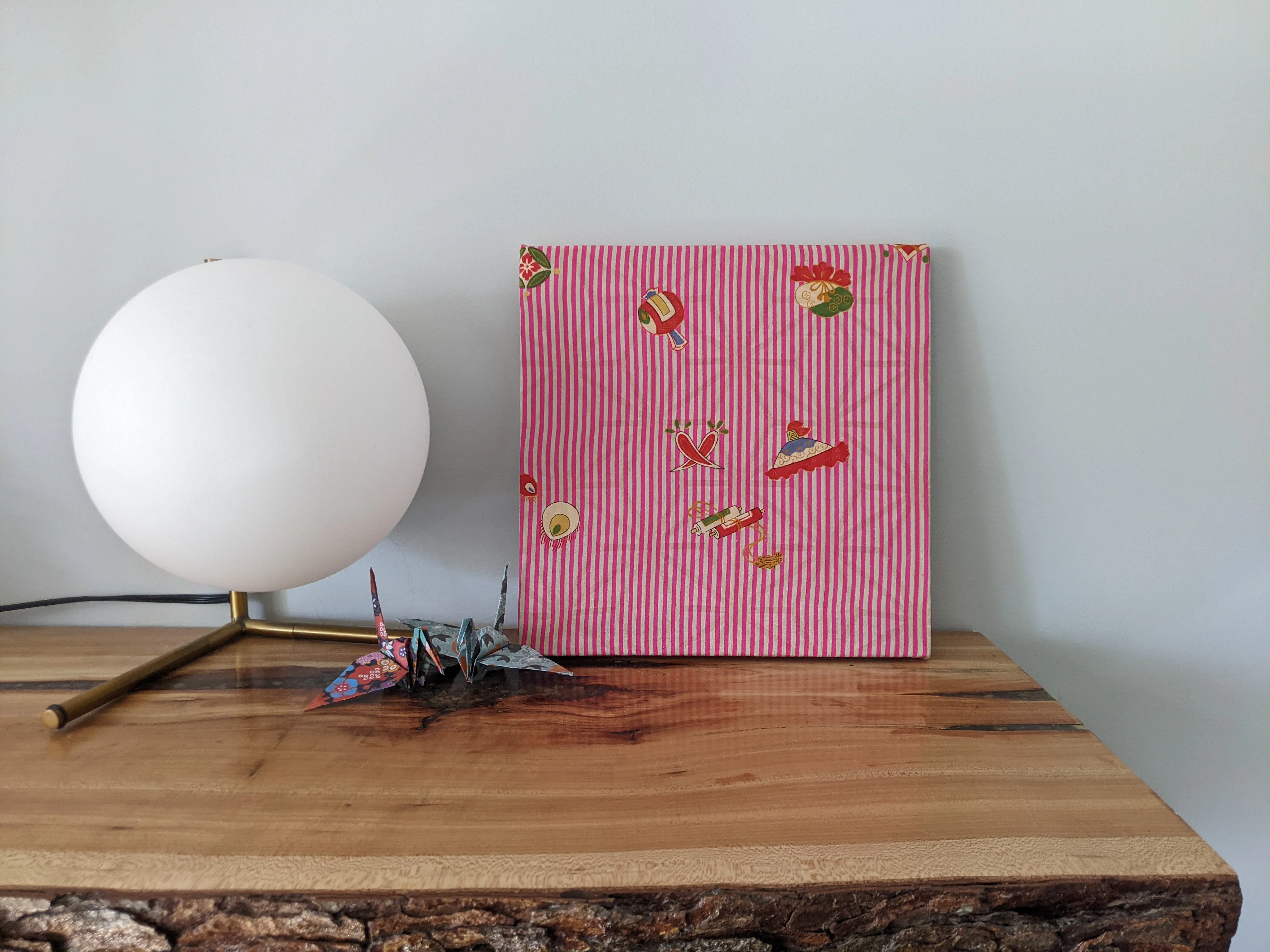 Pink striped wall art (square)