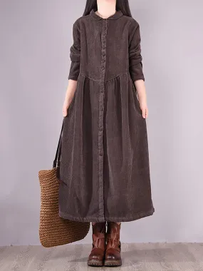 Plus Size Winter Thicken Warm Corduroy Dress Coat