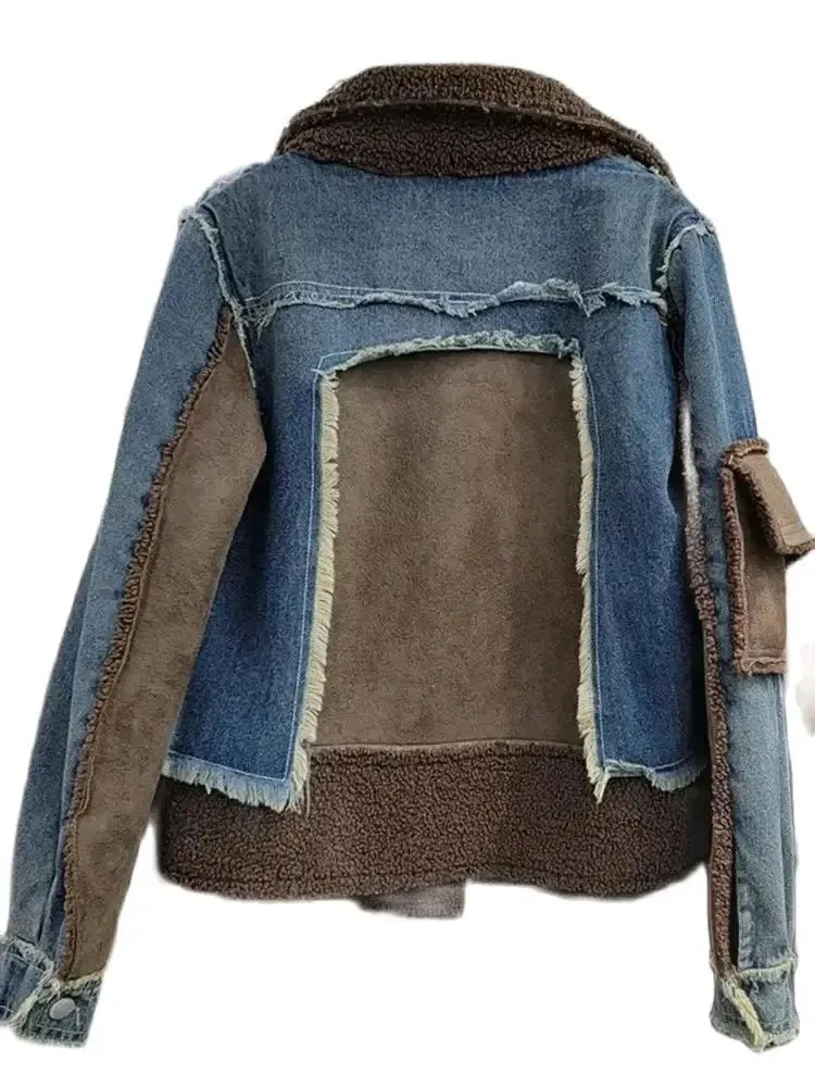 Pre Order:  Layered Patchwork Denim Woolen Jacket