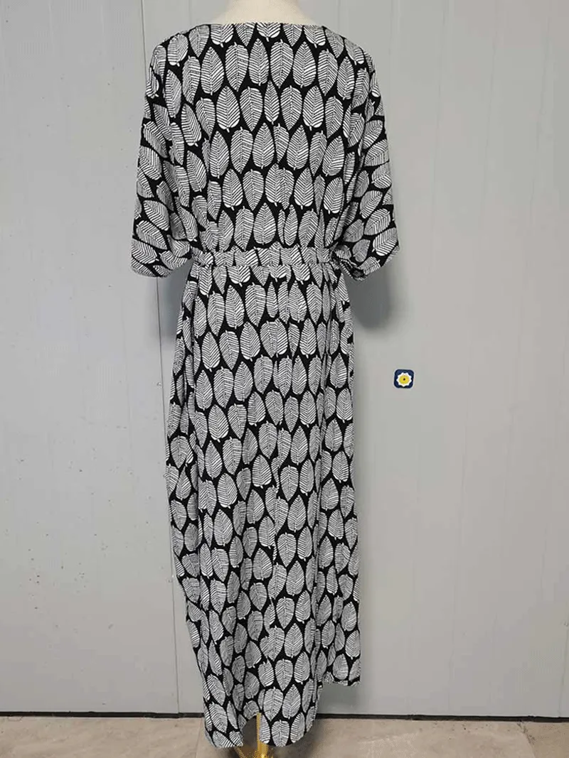 Printed Black & Yellow Color Polyester Long Length Gown Kimono Duster Robe