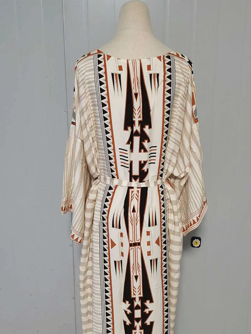 Printed Different Colors Polyester Long Length Gown Kimono Duster Robe