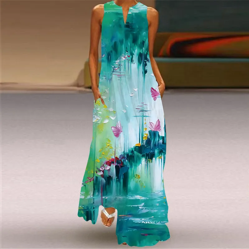 Printed Long Dress, Boho Summer Dress For Women