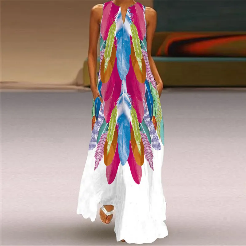 Printed Long Dress, Boho Summer Dress For Women