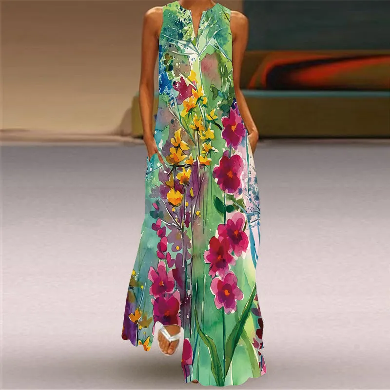 Printed Long Dress, Boho Summer Dress For Women