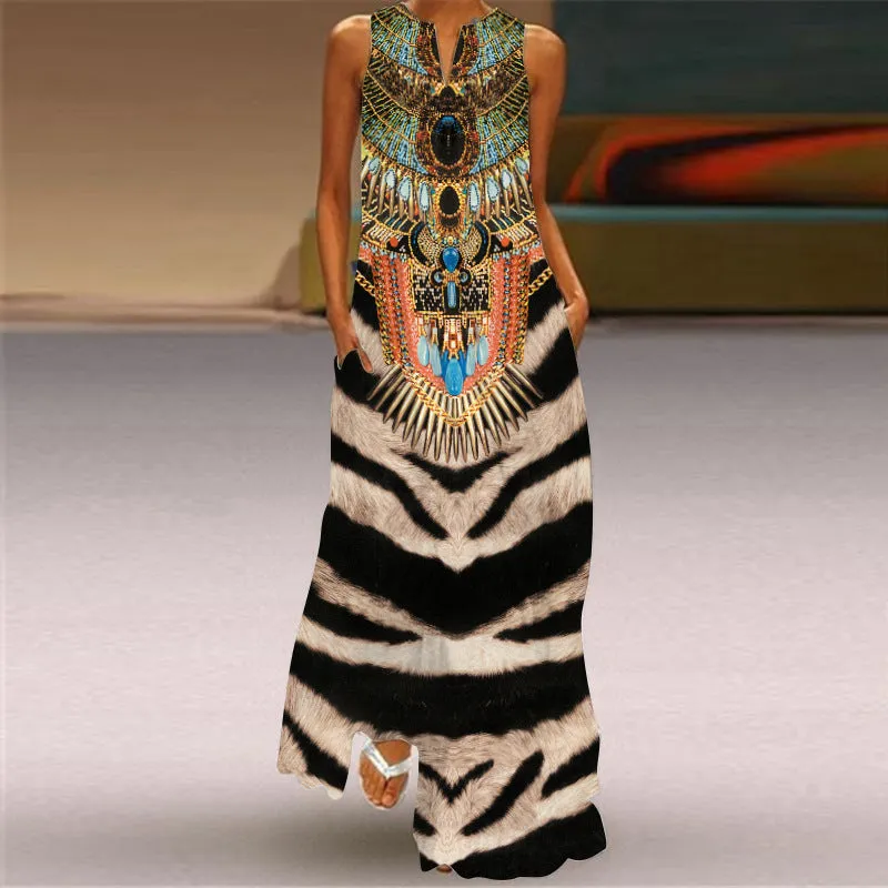 Printed Long Dress, Boho Summer Dress For Women