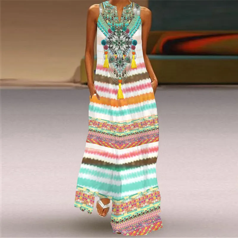 Printed Long Dress, Boho Summer Dress For Women