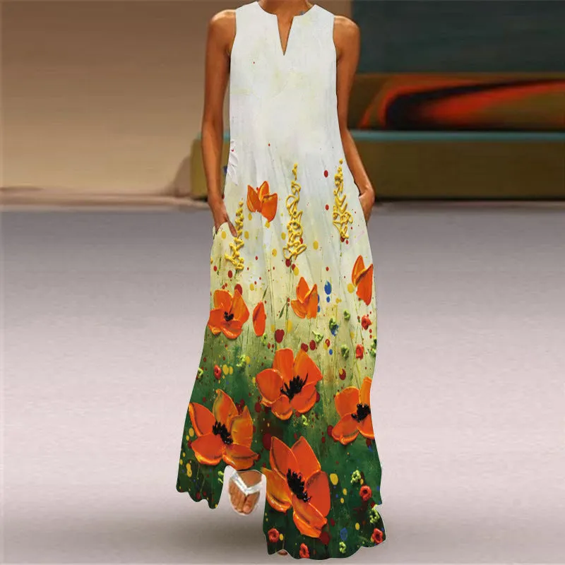 Printed Long Dress, Boho Summer Dress For Women