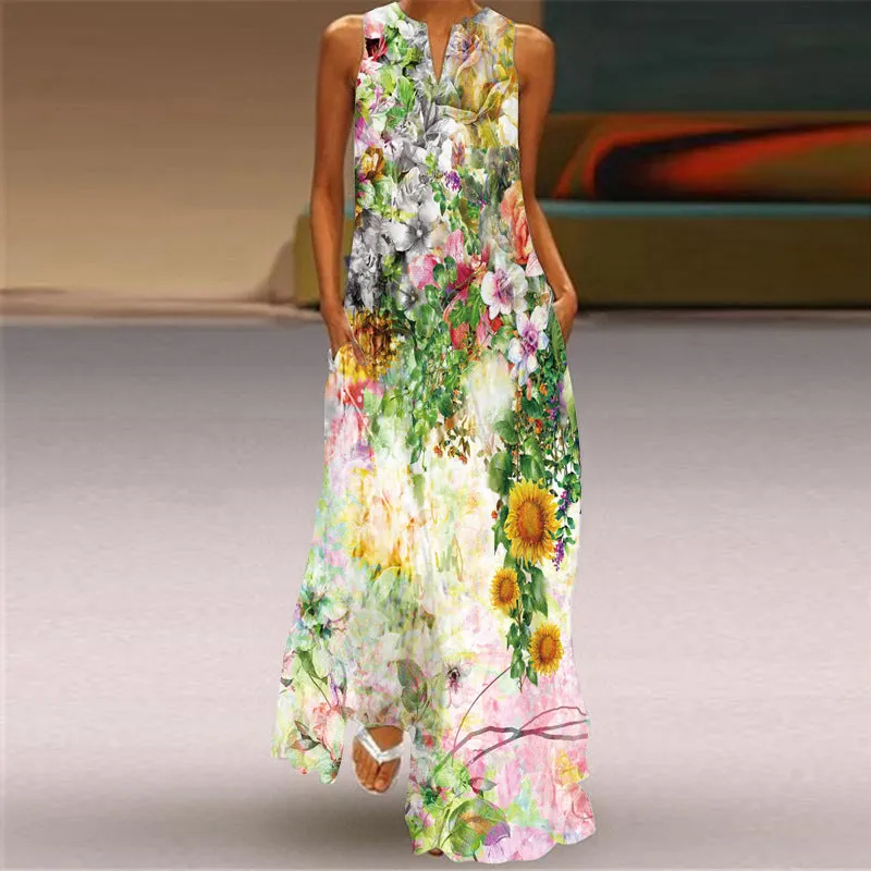 Printed Long Dress, Boho Summer Dress For Women