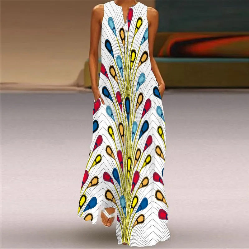 Printed Long Dress, Boho Summer Dress For Women