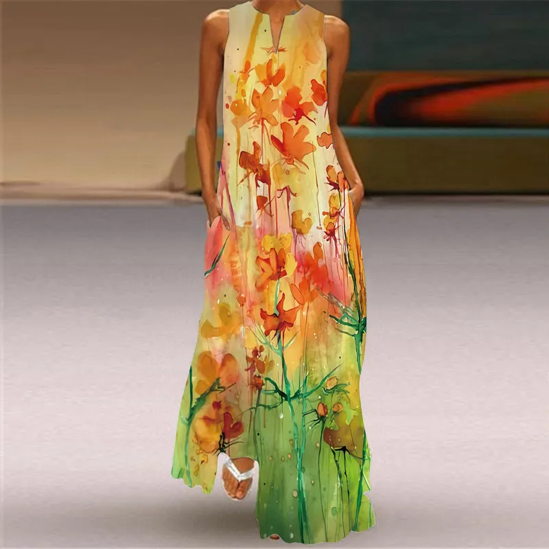 Printed Long Dress, Boho Summer Dress For Women