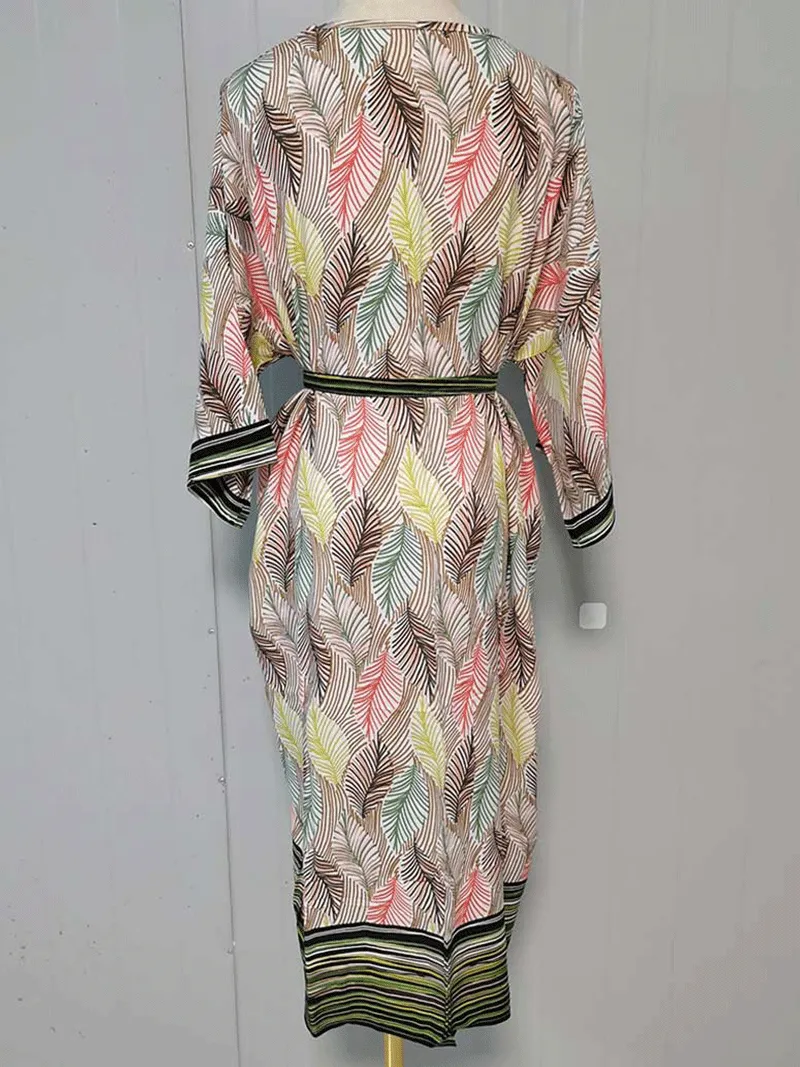 Printed Multicolor Polyester Long Length Gown Kimono Duster Robe