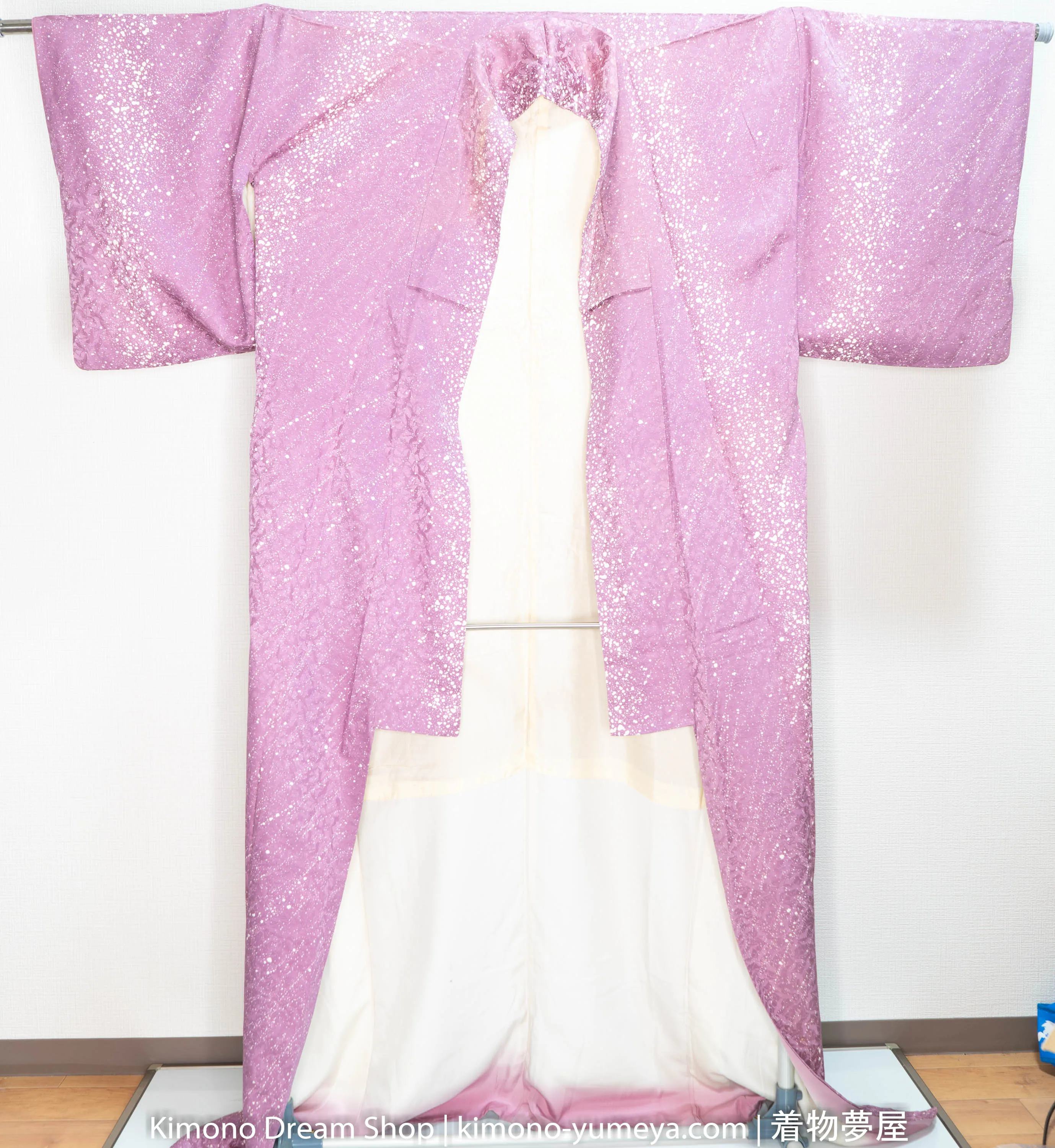 Purple Paint Splatter Kimono - Komon Pattern - Vintage Silk - Japanese Herons Fabric Design